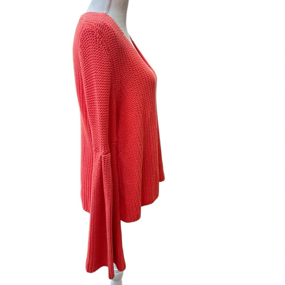 Free People Damsel Orange Flare Sleeve Deep V-Neck Chunky Knit Sweater Medium - Picture 5 of 15